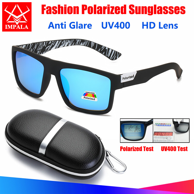 IMPALA PG1660L Fashion Men Women Polarized Sunglasses Anti Glare Driving Fishing Sun Glasses for Men Korean Style Black Spectacles UV400 Lens with Glasses Case