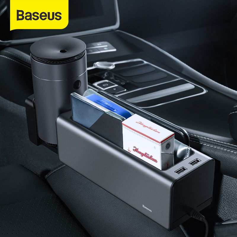 Baseus Car Organizer Gaps Auto Seat Crevice Storage Box with Dual USB Ports Retractable Cup Phone Holder for Pockets Storage Slots Car Accessories