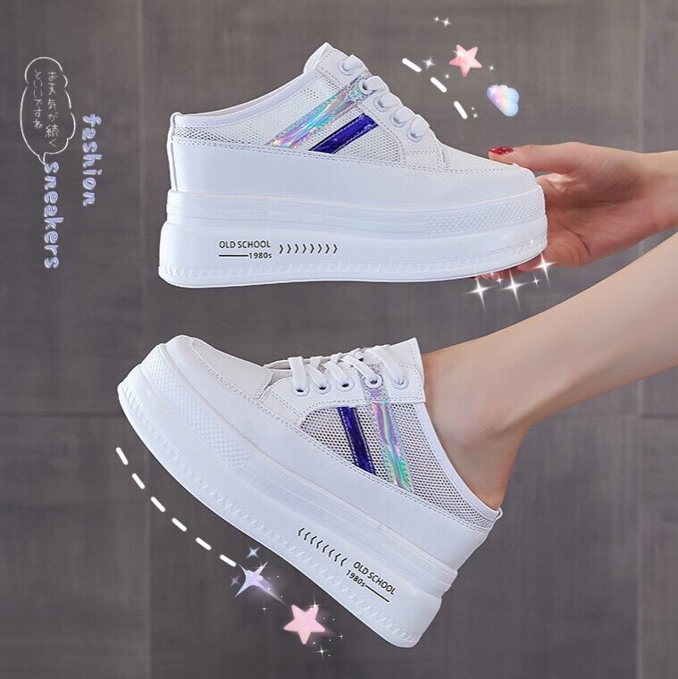 Women's shoes 2021 new sneakers mesh platform increased Baotou slippers women casual white shoes
