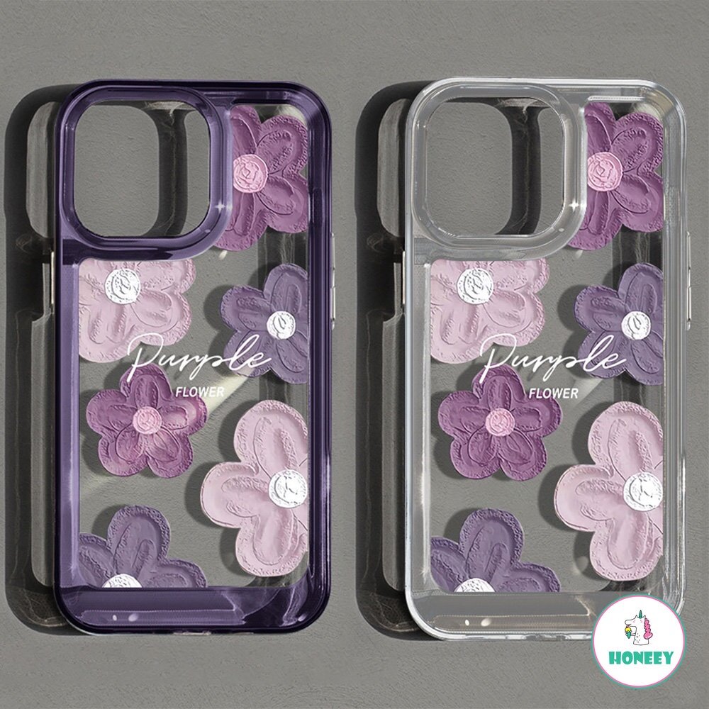 Purple Flower Four Corners Thickened Shockproof Phone Case for IPhone 11 15 14 13 12 Pro Max 7Plus 8 Plus XR XS X Hard TPU Back Cover