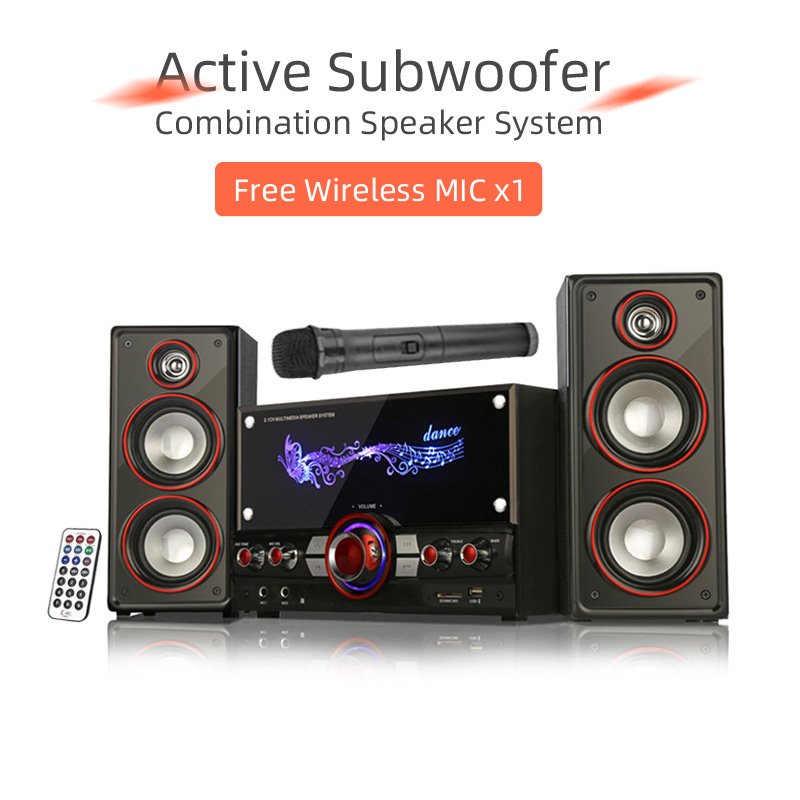 Cyber Acoustics 2.1 Computer Speaker Subwoofer,With Wireless Mic, Bluetooth/USB/RCA/MIC-Music, Movies, Multimedia PC and TV Kalaok Home Theater Systems